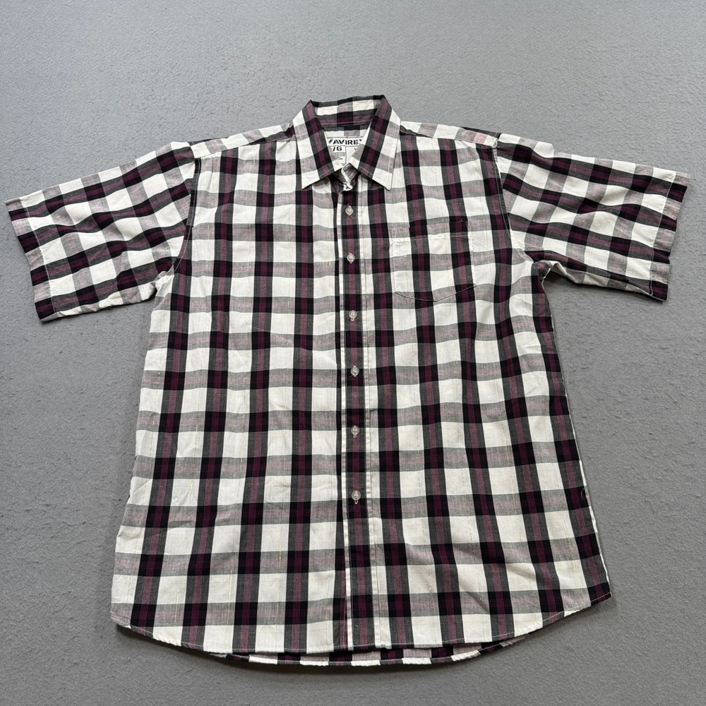 Avirex Button Down Shirt Men's Large Purple Black Plaid Classic Fit Short Sleeve
